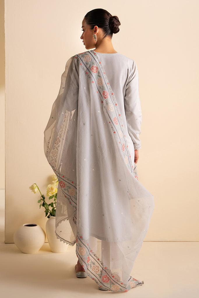 CROSS STITCH - 3PC DHANAK EMBROIDERED SHIRT WITH ORGANZA EMBROIDERED DUPATTA AND TROUSER -